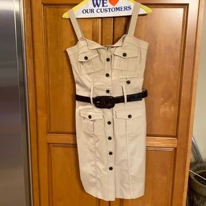 Shoulder strap beige dress